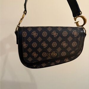 Guess Saddle Black and Brown Logo Shoulder Bag